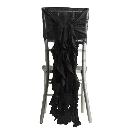 1 Set Chiffon Hoods Chair Sashes with Willow Ruffles Design Black - Stylish Decor for Weddings & Gatherings Chair Sashes HIER_3322 Default Title