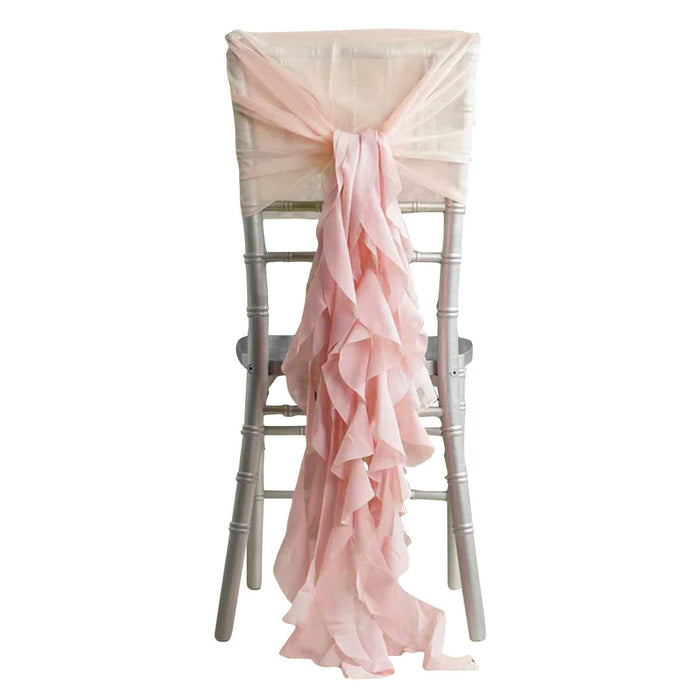 1 Set Chiffon Hoods Chair Sashes with Willow Ruffles Design Blush - Stylish Chair Bow Decor Chair Sashes HIER_3322 Default Title