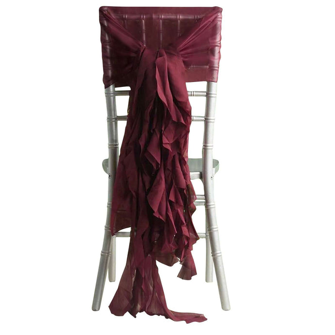 1 Set Chiffon Hoods Chair Sashes with Willow Ruffles Design Burgundy - Stylish Chair Bow Decor Chair Sashes PROstorez Default Title