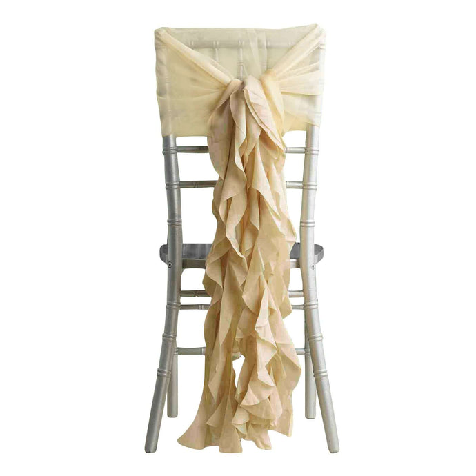 1 Set Chiffon Hoods Chair Sashes with Willow Ruffles Design Champagne - Stylish Chair Bow Decor Chair Sashes PROstorez Default Title