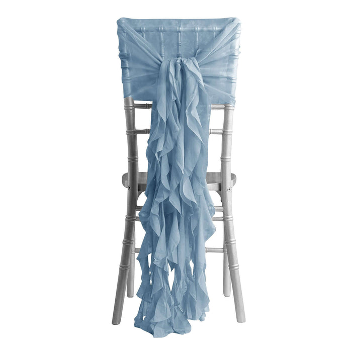 1 Set Chiffon Hoods Chair Sashes with Willow Ruffles Design Dusty Blue - Stylish Chair Bow Decor Chair Sashes PROstorez Default Title