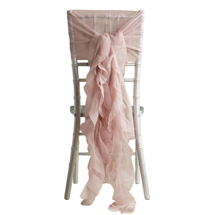 1 Set Chiffon Hoods Chair Sashes with Willow Ruffles Design Dusty Rose - Stylish Chair Bow Decor Chair Sashes PROstorez Default Title