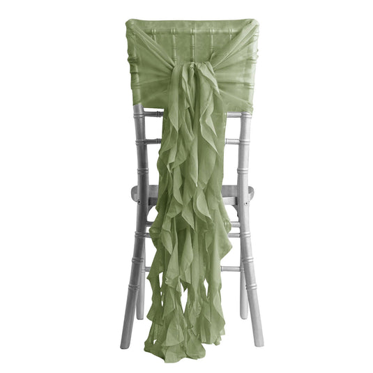 1 Set Chiffon Hoods Chair Sashes with Willow Ruffles Design Dusty Sage Green - Stylish Chair Bow Decor Pro Linens