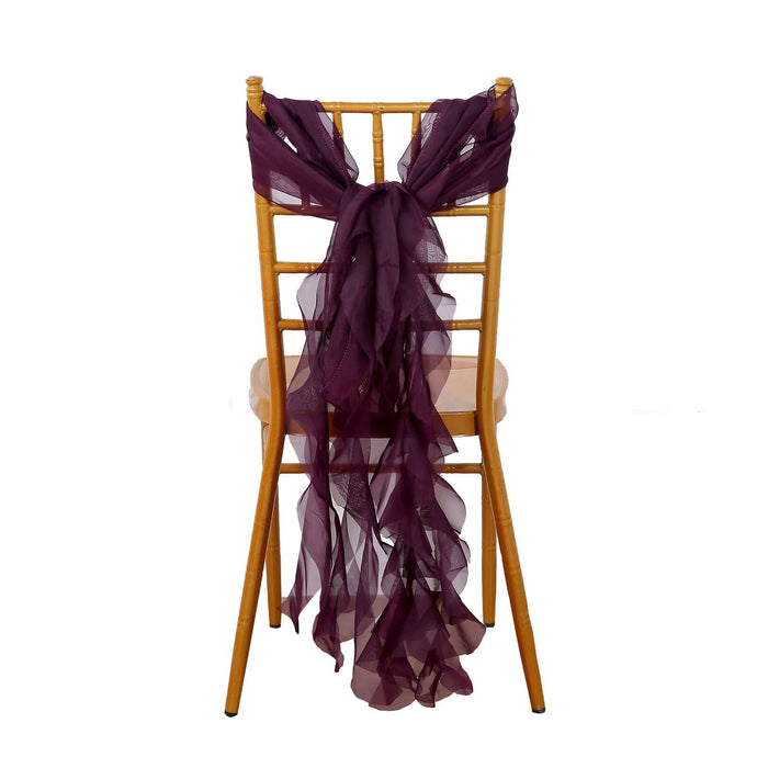 1 Set Chiffon Hoods Chair Sashes with Willow Ruffles Design Eggplant - Stylish Chair Bow Decor Chair Sashes HIER_3322 Default Title