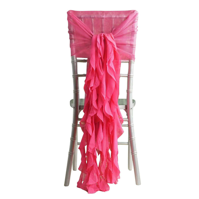 1 Set Chiffon Hoods Chair Sashes with Willow Ruffles Design Fuchsia - Stylish Chair Bow Decor Chair Sashes PROstorez Default Title