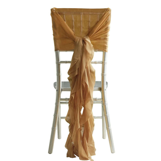 1 Set Chiffon Hoods Chair Sashes with Willow Ruffles Design Gold - Stylish Decor for Weddings & Gatherings Chair Sashes HIER_3322 Default Title