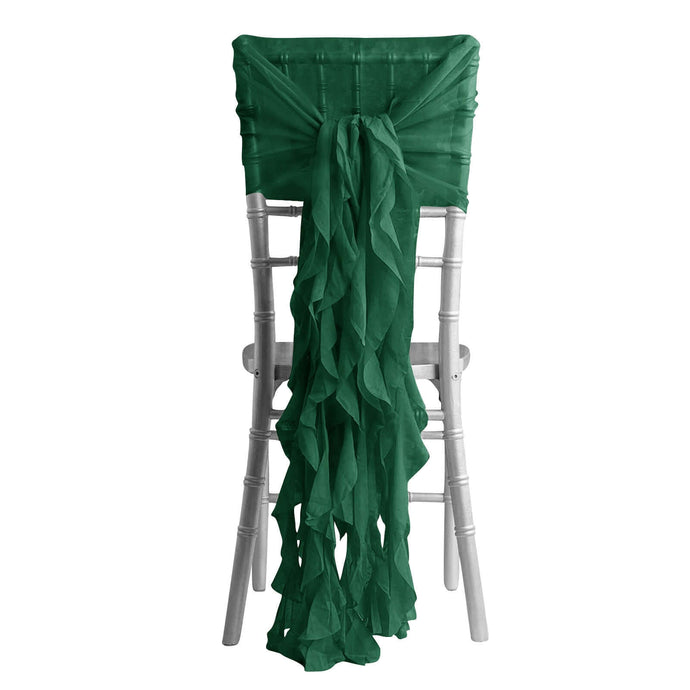 1 Set Chiffon Hoods Chair Sashes with Willow Ruffles Design Hunter Emerald Green - Stylish Chair Bow Decor Chair Sashes HIER_3322 Default Title