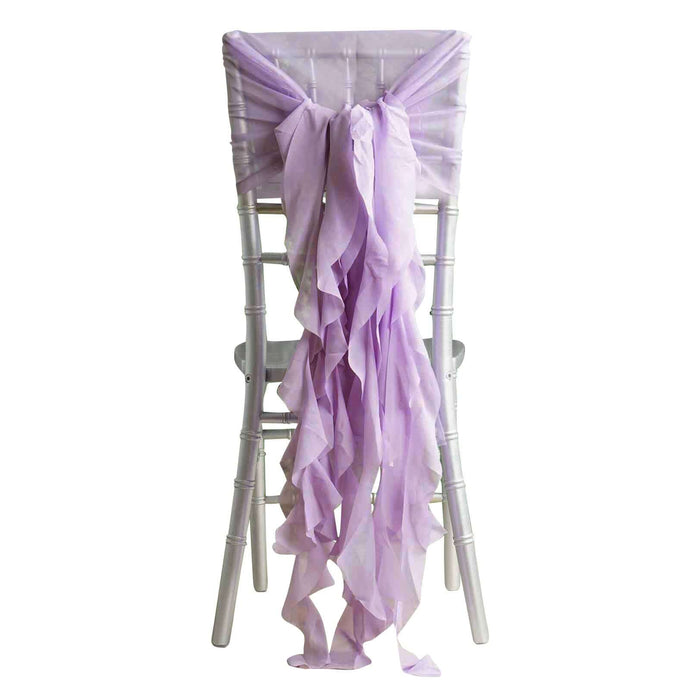 1 Set Chiffon Hoods Chair Sashes with Willow Ruffles Design Lavender Lilac - Stylish Chair Bow Decor Chair Sashes PROstorez Default Title