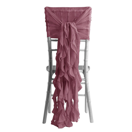 1 Set Chiffon Hoods Chair Sashes with Willow Ruffles Design Mauve Cinnamon Rose - Stylish Chair Bow Decor Chair Sashes PROstorez Default Title