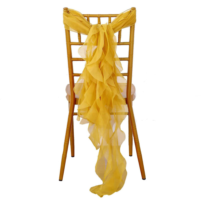 1 Set Chiffon Hoods Chair Sashes with Willow Ruffles Design Mustard Yellow - Stylish Chair Bow Decor Chair Sashes PROstorez Default Title