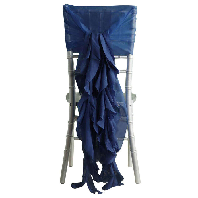 1 Set Chiffon Hoods Chair Sashes with Willow Ruffles Design Navy Blue - Stylish Chair Bow Decor Chair Sashes PROstorez Default Title