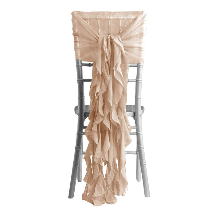 1 Set Chiffon Hoods Chair Sashes with Willow Ruffles Design Nude - Stylish Chair Bow Decor Chair Sashes PROstorez Default Title