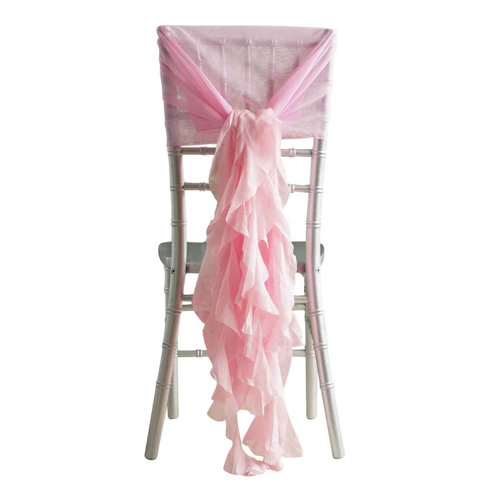 1 Set Chiffon Hoods Chair Sashes with Willow Ruffles Design Pink - Stylish Chair Bow Decor Chair Sashes PROstorez Default Title