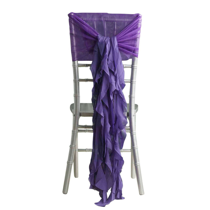 1 Set Chiffon Hoods Chair Sashes with Willow Ruffles Design Purple - Stylish Chair Bow Decor Chair Sashes PROstorez Default Title