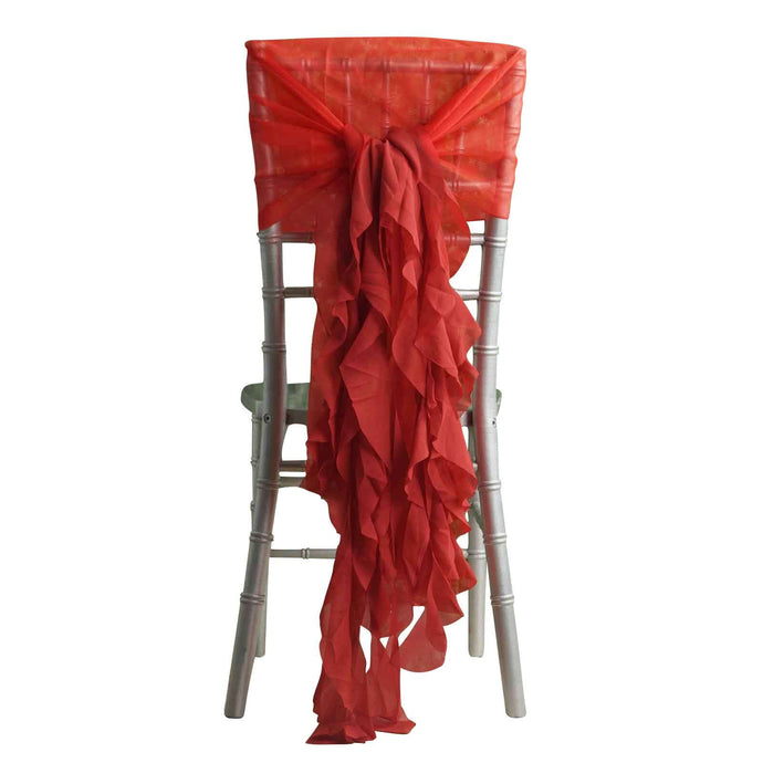 1 Set Chiffon Hoods Chair Sashes with Willow Ruffles Design Red - Stylish Chair Bow Decor Chair Sashes PROstorez Default Title