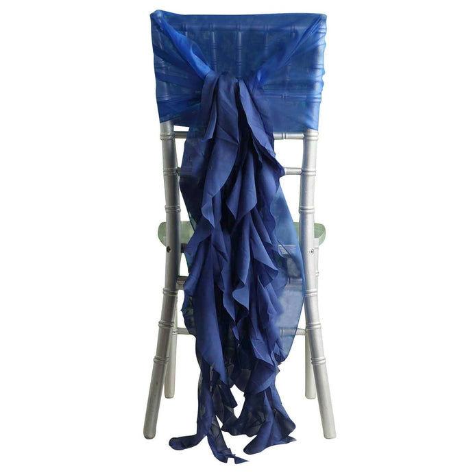 1 Set Chiffon Hoods Chair Sashes with Willow Ruffles Design Royal Blue - Stylish Chair Bow Decor Chair Sashes PROstorez Default Title