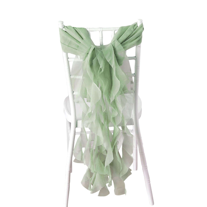 1 Set Chiffon Hoods Chair Sashes with Willow Ruffles Design Sage Green - Stylish Chair Bow Decor Chair Sashes PROstorez Default Title