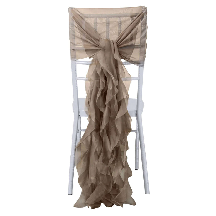 1 Set Chiffon Hoods Chair Sashes with Willow Ruffles Design Taupe - Stylish Chair Bow Decor PROstorez