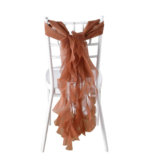 1 Set Chiffon Hoods Chair Sashes with Willow Ruffles Design Terracotta (Rust) - Stylish Chair Bow Decor Chair Sashes PROstorez Default Title