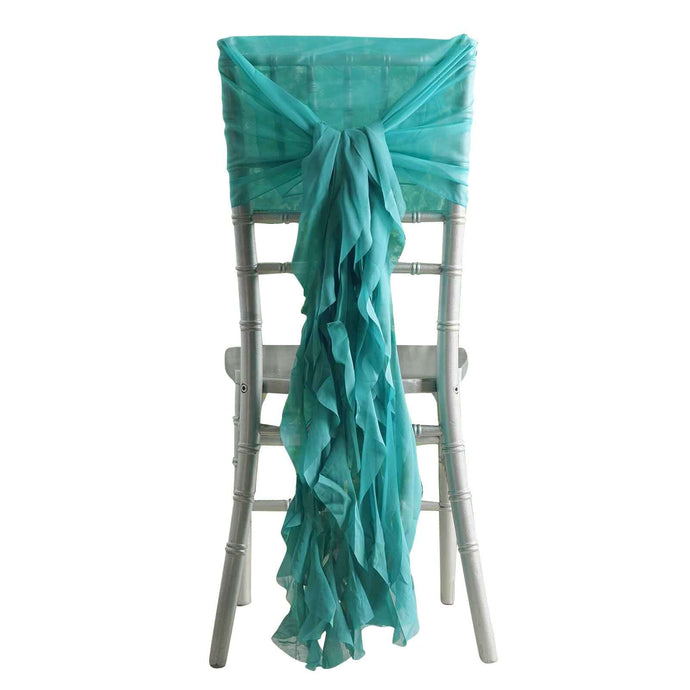 1 Set Chiffon Hoods Chair Sashes with Willow Ruffles Design Turquoise - Stylish Chair Bow Decor Chair Sashes PROstorez Default Title