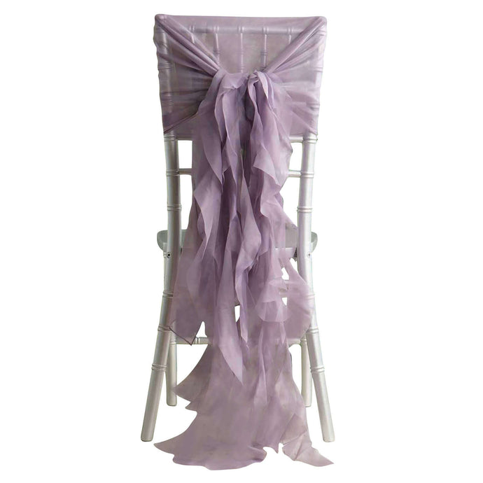 1 Set Chiffon Hoods Chair Sashes with Willow Ruffles Design Violet Amethyst - Stylish Chair Bow Decor Chair Sashes PROstorez Default Title