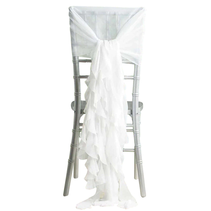 1 Set Chiffon Hoods Chair Sashes with Willow Ruffles Design White - Stylish Decor for Weddings & Gatherings Chair Sashes PROstorez Default Title