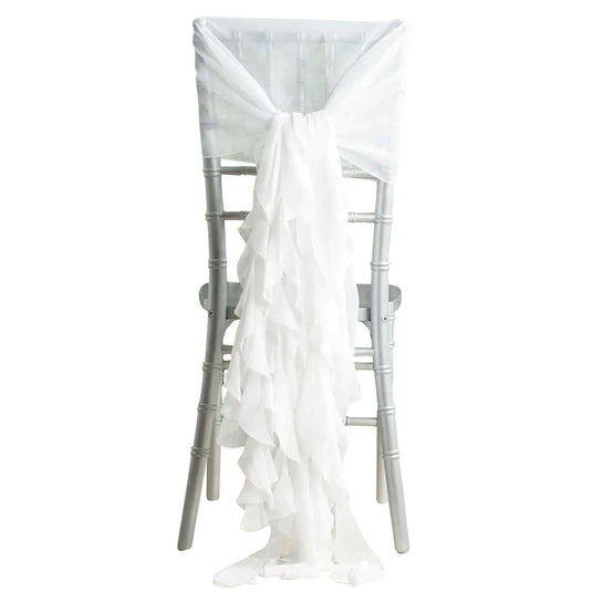 1 Set Chiffon Hoods Chair Sashes with Willow Ruffles Design White - Stylish Decor for Weddings & Gatherings Chair Sashes PROstorez Default Title