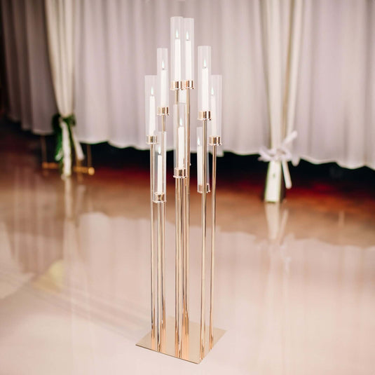 10-Arm Cluster Taper Candle Holder Gold with Clear Glass Shades - Stylish Large Candle Arrangement for Gatherings 50" Centerpieces PROstorez Default Title