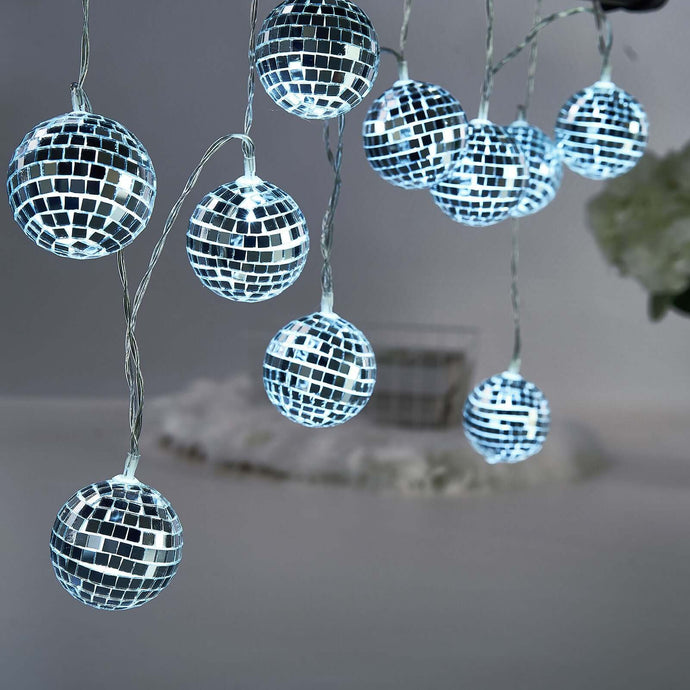 10 LED String Light Garland Silver Disco Mirror Ball Cool White - Battery Operated Decorative Lighting 6ft LED PROstorez Default Title