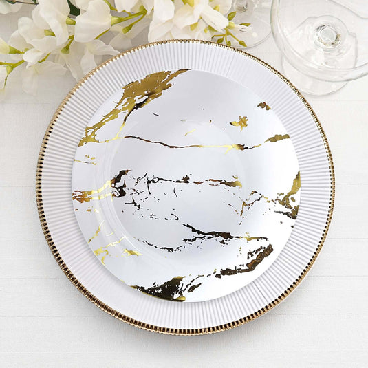 10-Pack Plastic 10" Round Dinner Plates in White with Gold Marble Print - Disposable Party Plates for Chic Banquets & Special Occasions Disposables PROstorez Default Title