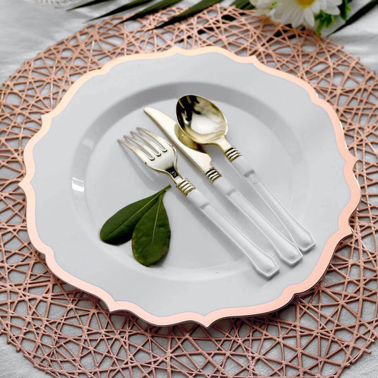 10-Pack Plastic 10" Round Dinner Plates in White with Rose Gold Scalloped Rim - Disposable Party Plates Disposables PROstorez Default Title