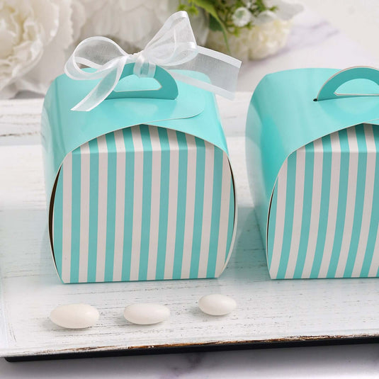 10 Pack 3.5" Turquoise White Striped Cupcake Candy Treat Gift Boxes Favor Bags & Boxes HIER_9720 Default Title