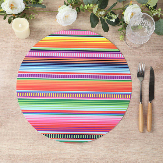 10-Pack Disposable Table Placemats with Multicolor Mexican Serape Fiesta Striped Print - 300GSM Festive Paper Placemats for Cinco de Mayo & Mexican-Themed Events 13" Disposables HIER_4640