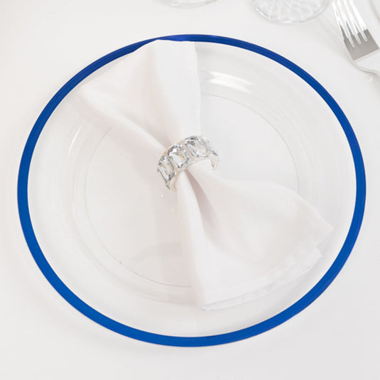 10-Pack Plastic 10" Round Dinner Plates in Clear with Blue Rim - Disposable Party Plates for Classy Banquets & Special Occasions Disposables HIER_4110