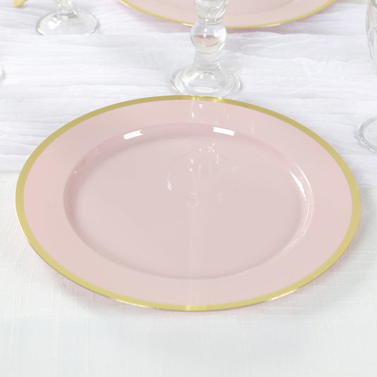 10-Pack Economy Plastic Round Charger Plates 12" in Blush with Wide Gold Rim, Decorative Dinner Party Serving Plates Charger Plates HIER_4610