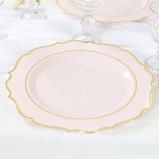 10-Pack Economy Plastic Round Charger Plates 13" in Blush with Gold Scalloped Rim, Decorative Dinner Party Serving Plates Charger Plates HIER_4610