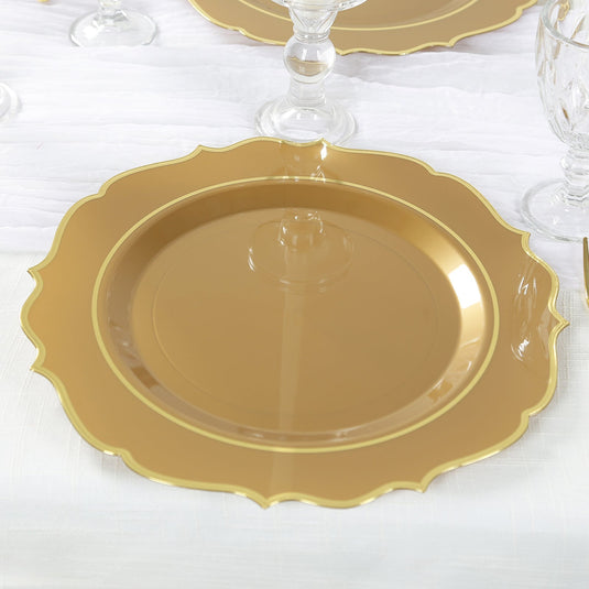 10-Pack Economy Plastic Round Charger Plates 13" in Gold with Scalloped Rim, Decorative Dinner Party Serving Plates Charger Plates HIER_4610