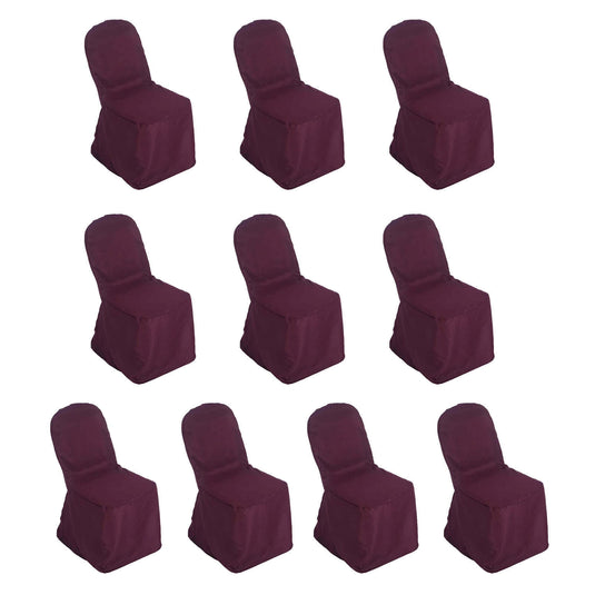 10 Pack Polyester Chair Cover for Banquet Chairs Burgundy - Stain-Resistant Reusable Slip-On Slipcover Chair Covers HIER_3110