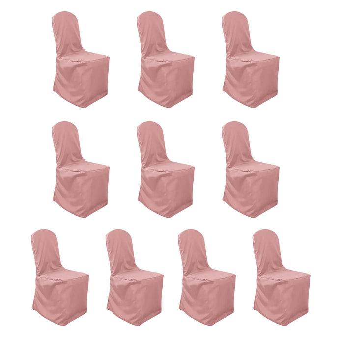 10 Pack Polyester Chair Cover for Banquet Chairs Dusty Rose - Stain-Resistant Reusable Slip-On Slipcover Chair Covers HIER_3110