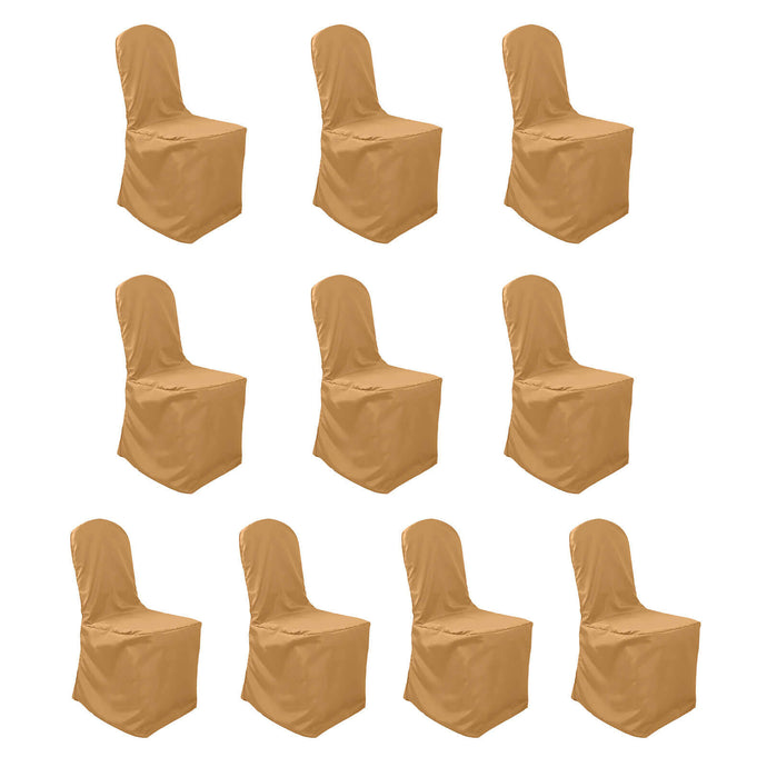 10 Pack Polyester Chair Cover for Banquet Chairs Gold - Stain-Resistant Reusable Slip-On Slipcover Chair Covers HIER_3110