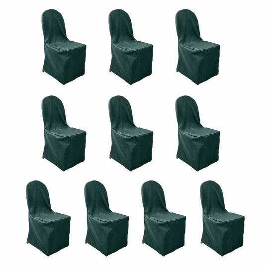 10 Pack Polyester Chair Cover for Banquet Chairs Hunter Emerald Green - Stain-Resistant Reusable Slip-On Slipcover Chair Covers HIER_3110