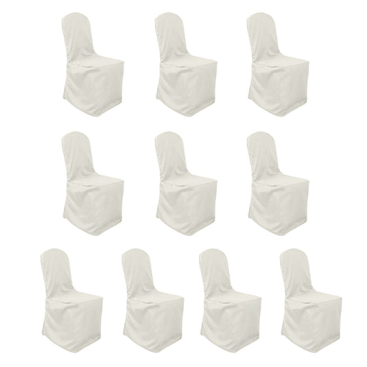 10 Pack Polyester Chair Cover for Banquet Chairs Ivory - Stain-Resistant Reusable Slip-On Slipcover Chair Covers HIER_3110