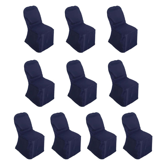 10 Pack Polyester Chair Cover for Banquet Chairs Navy Blue - Stain-Resistant Reusable Slip-On Slipcover Chair Covers HIER_3110