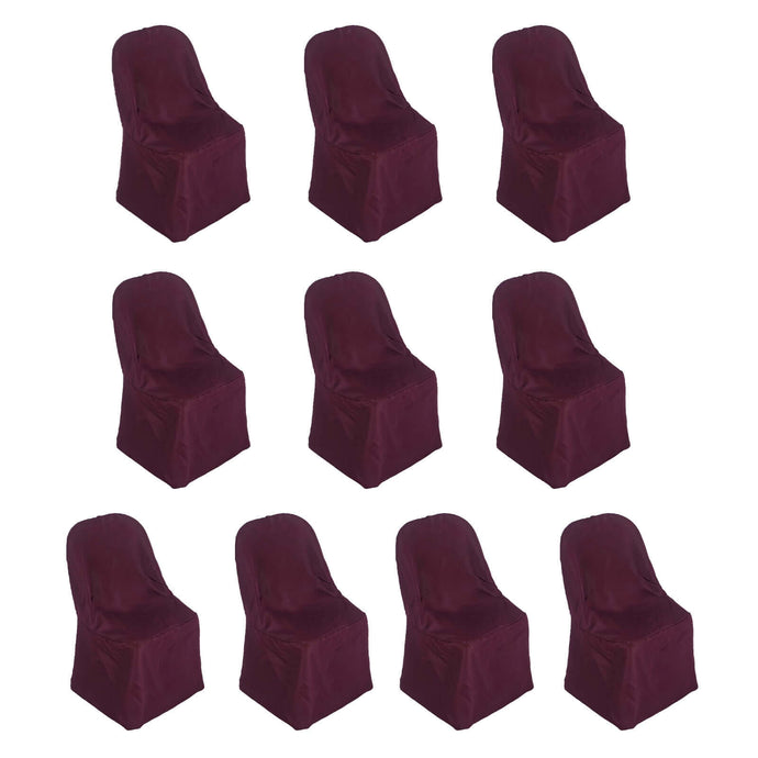 10 Pack Polyester Chair Covers for Folding Chairs Burgundy - Wrinkle-Free Stain-Resistant Slip-On Slipcovers Chair Covers HIER_3210