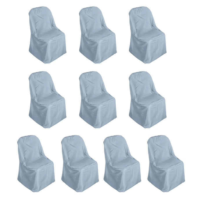 10 Pack Polyester Chair Covers for Folding Chairs Dusty Blue - Wrinkle-Free Stain-Resistant Slip-On Slipcovers Chair Covers HIER_3210