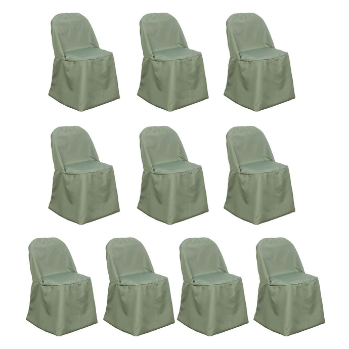 10 Pack Polyester Chair Covers for Folding Chairs Dusty Sage Green - Wrinkle-Free Stain-Resistant Slip-On Slipcovers Chair Covers HIER_3210