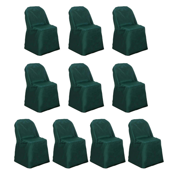 10 Pack Polyester Chair Covers for Folding Chairs Hunter Emerald Green - Wrinkle-Free Stain-Resistant Slip-On Slipcovers Chair Covers HIER_3210