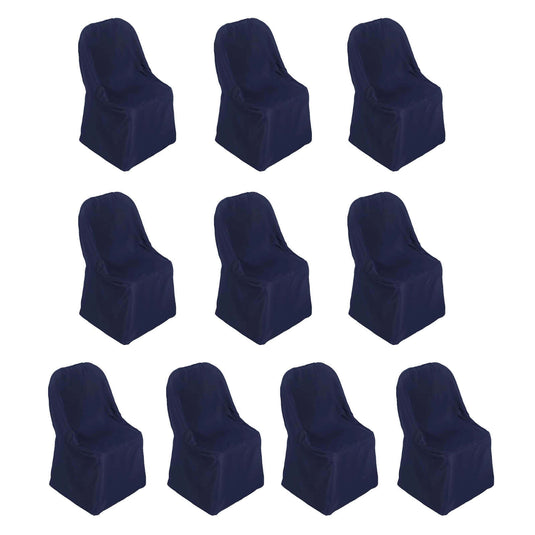 10 Pack Polyester Chair Covers for Folding Chairs Navy Blue - Wrinkle-Free Stain-Resistant Slip-On Slipcovers Chair Covers HIER_3210