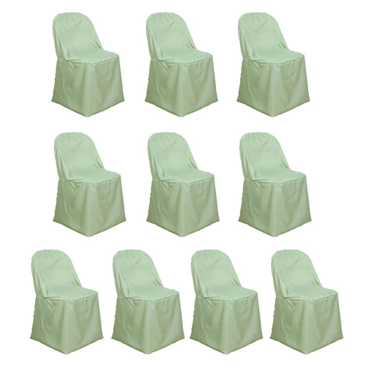 10 Pack Polyester Chair Covers for Folding Chairs Sage Green - Wrinkle-Free Stain-Resistant Slip-On Slipcovers Chair Covers HIER_3210