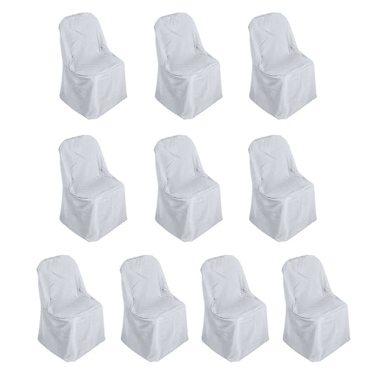 10 Pack Polyester Chair Covers for Folding Chairs Silver - Wrinkle-Free Stain-Resistant Slip-On Slipcovers Chair Covers HIER_3210